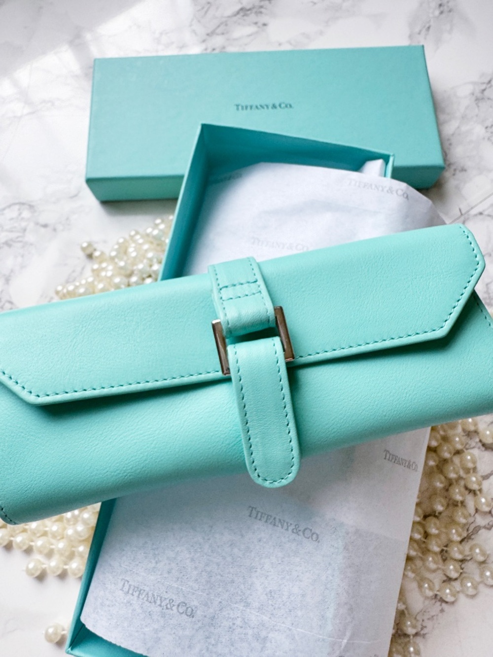 TIFFANY & Co. jewelry roll travel case Tiffany Blue leather small accessory ring - Picture 4 of 14